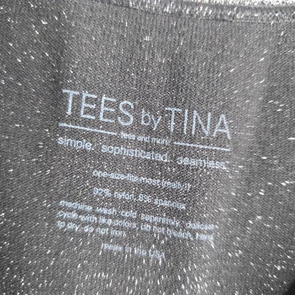 Tees by Tina NWT Silver sparkling O/S top Stretchy Scoop Neck Tanktop Sexy Glam - Picture 3 of 10